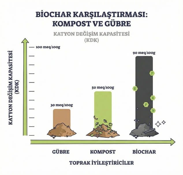 biochar karşılaştırması: gübre ve compost ve solucan gübresi